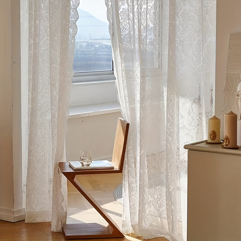 Stunning White Sheer Curtain featuring Phoenix Tail Design and Floral Accents - Provides UV Protection, Includes Rod Pocket, Ideal for Enhancing Living Room & Bedroom Decor, Exquisite Elegance