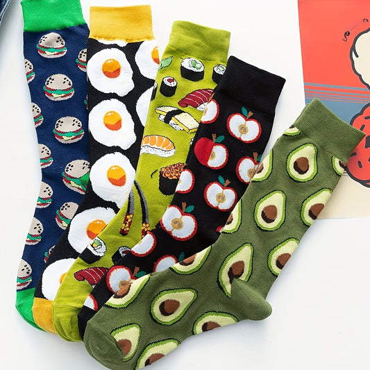 Women's medium socks with a fried egg burger pattern, suitable for both men and women. Ideal for daily wear and trendy casual styles.