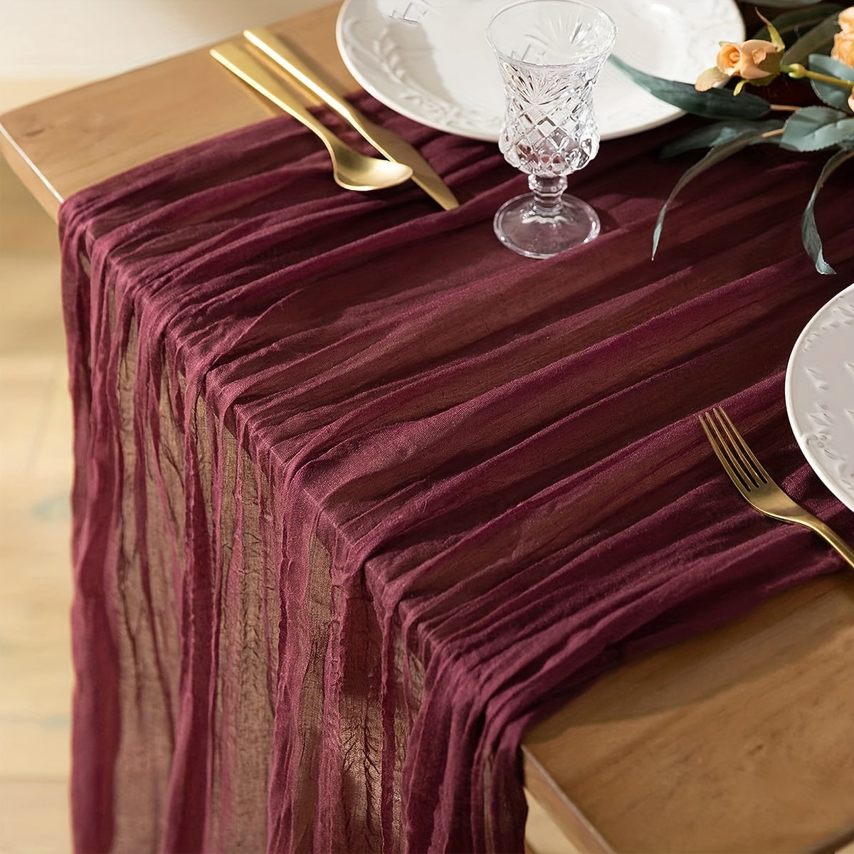 1pc Wrinkled Table Flag, Cheesecloth Table Runner, Gauze Tablecloth: Bohemian chic décor for weddings, showers, and parties.