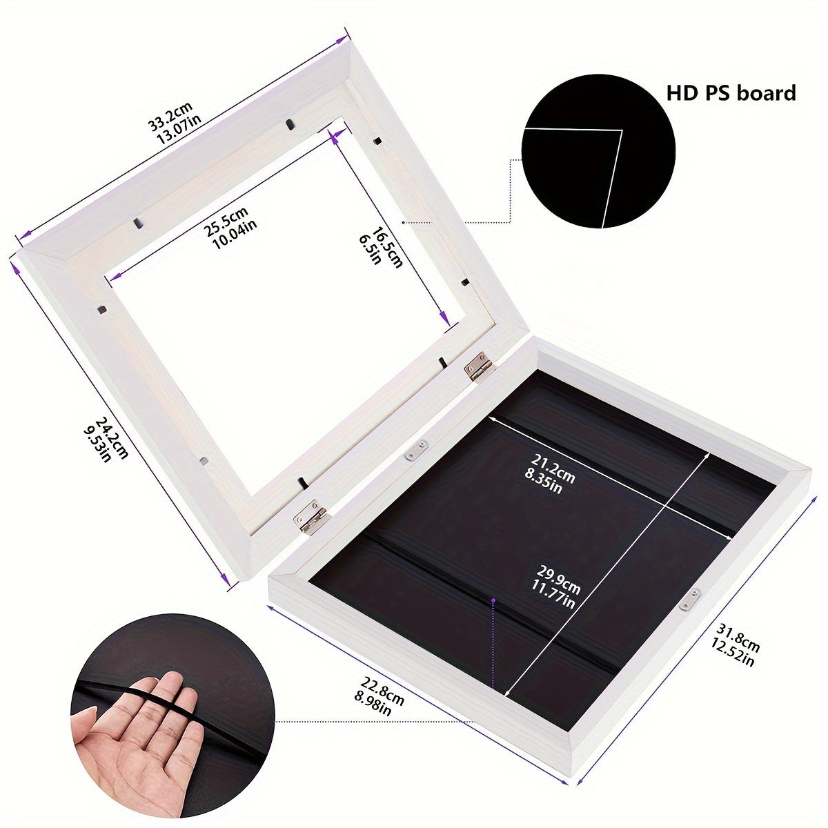 Two wooden wall-mounted flip frames with transparent glass and magnetic closure for displaying artwork, doodles, awards, and certificates in a classic style.