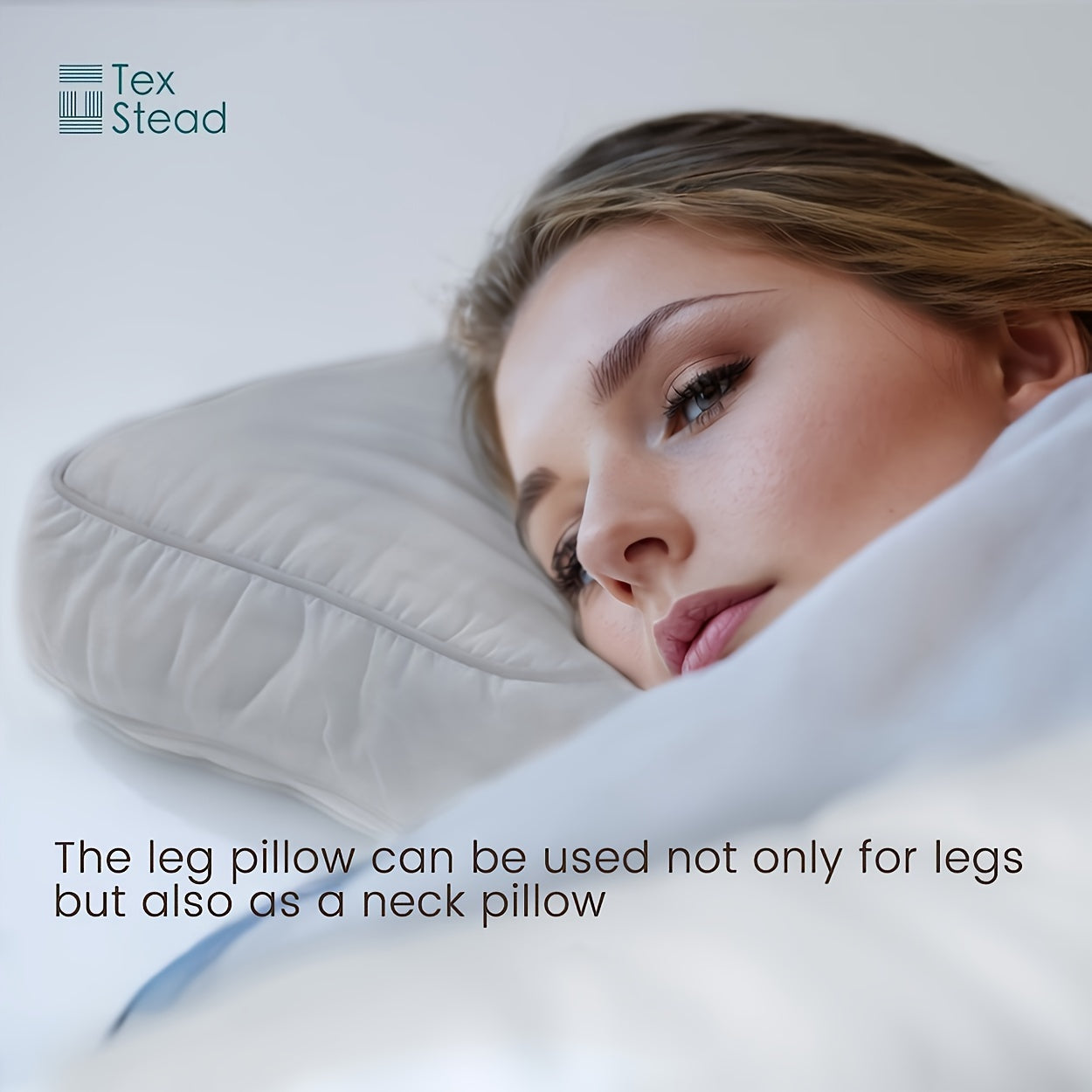 TEXSTEAD Knee Pillow is specially designed for side sleepers to provide ergonomic support for the legs, promoting spine alignment and offering relief for pregnant women. The pillow comes with a machine washable cover made of woven polyester, and is