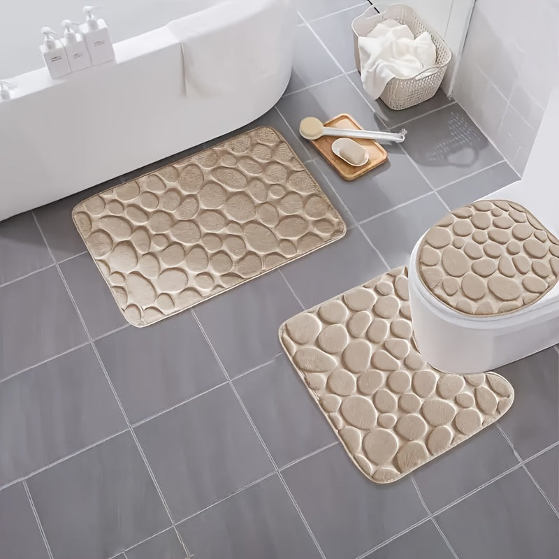 Bath Mat Set with Geometric Pattern, Soft and Absorbent, Non-Slip, Machine Washable, Polyester Material, for Bathroom.