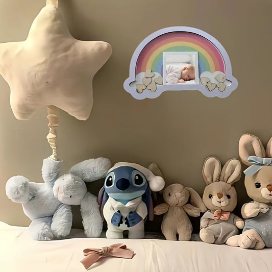 Single picture frame designed as a wooden rainbow, perfect for creative nursery wall decor. This frame is a lovely way to display newborn baby memories and photos from 0-3 years old.