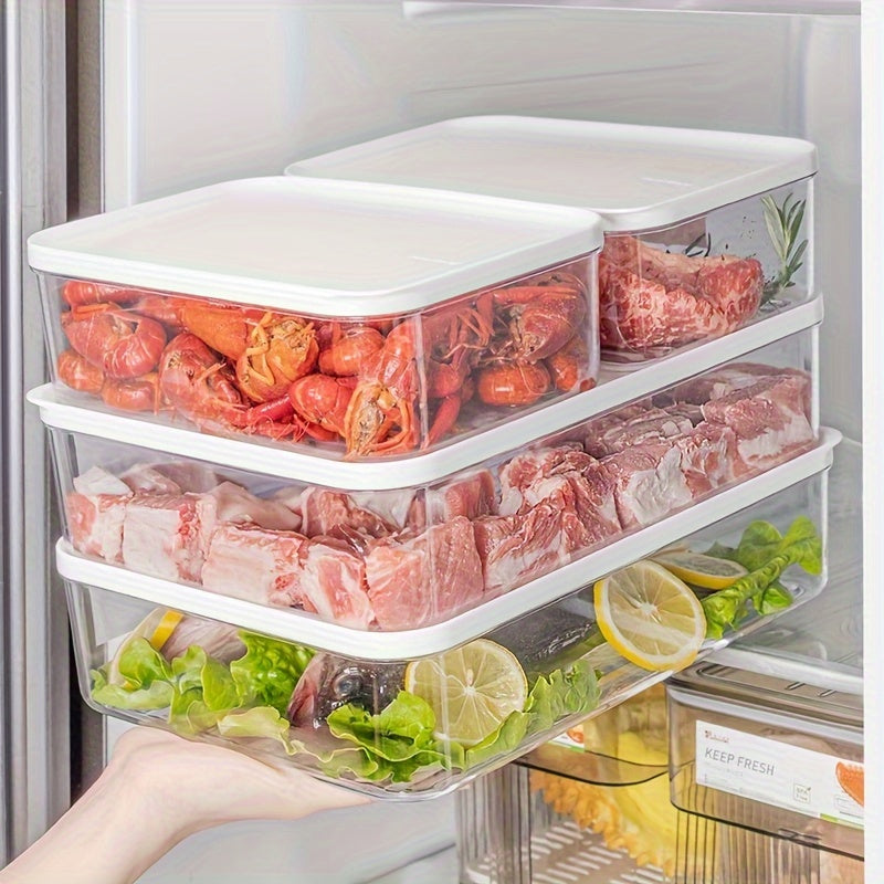 4 Stackable Refrigerator Organizer Bins - 1200ml/42oz Kitchen Fridge Storage Containers with Lids for Meat, Vegetables, and Fruit - BPA-Free Polypropylene Food-Safe Freshness Preservation Boxes