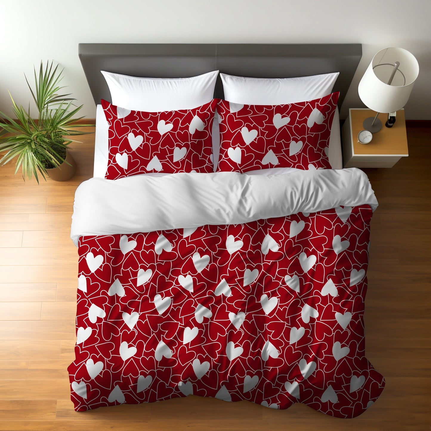 Get ready for the season of love with our Heart Print Valentine's Day Bedding Set. This set includes 1 Duvet Cover and 2 Pillowcases, all brushed for a soft and comfortable feel. Perfect for any bedroom or guest room, this skin-friendly set is suitable