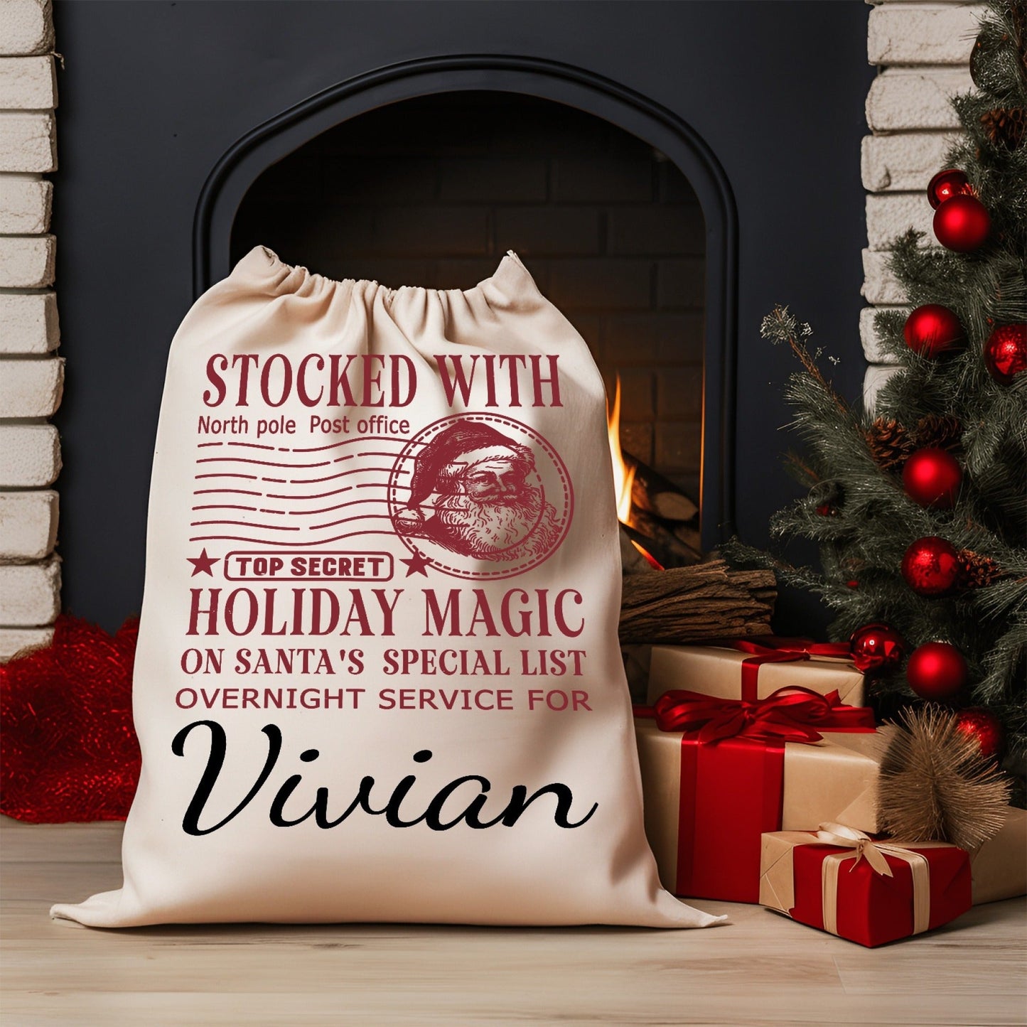 Santa Sack customized with your name for a special touch, Unique Christmas Gift Bags, Oversized Canvas Santa Bags with Drawstring Closure, Adorable Party Favor Bag in Canvas Cute Style, Buy in Bulk for Gift Giving, Three Sizes to Choose From, Ideal for