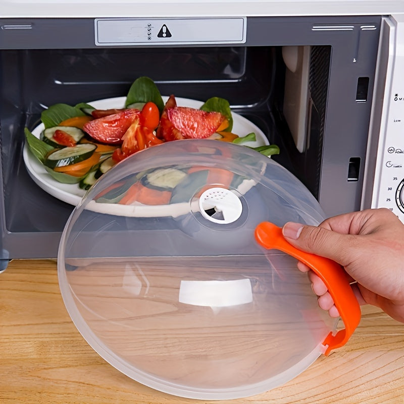 Food-grade PC microwave splatter guard with vent. Safe plate cover for cooking and heating. Kitchen oil shield and vegetable preserver. Ideal gift for Halloween and Christmas.