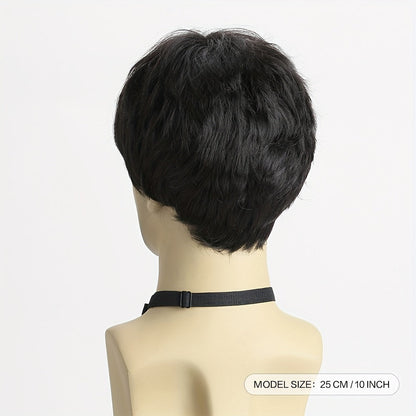 This stylish men's short curly wig features side bangs and is made of 10-inch synthetic fiber that is heat resistant and non-textile material. The black color and funky style make it perfect for everyday wear, parties, Halloween, and role-playing.