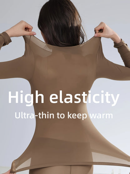 Two high-elastic, ultra-thin long-sleeve base layer tops for women, perfect for staying warm in autumn and winter.