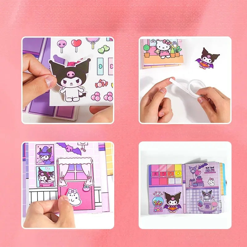 Sanrio 3D Bubble Sticker Book for DIY Crafts featuring characters like Hello Kitty, Kuromi, My Melody, Cinnamoroll, and Pochacco. Made of single-use glossy paper, this handmade decoration