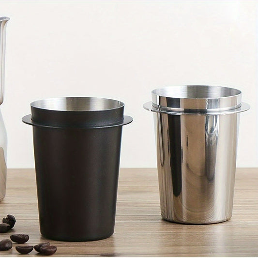 Get your hands on a durable stainless steel coffee dosing cup, perfect for grinding coffee beans and making espresso. Available in 58mm, 53mm, and 51mm sizes, in striking silver and sleek black colors.