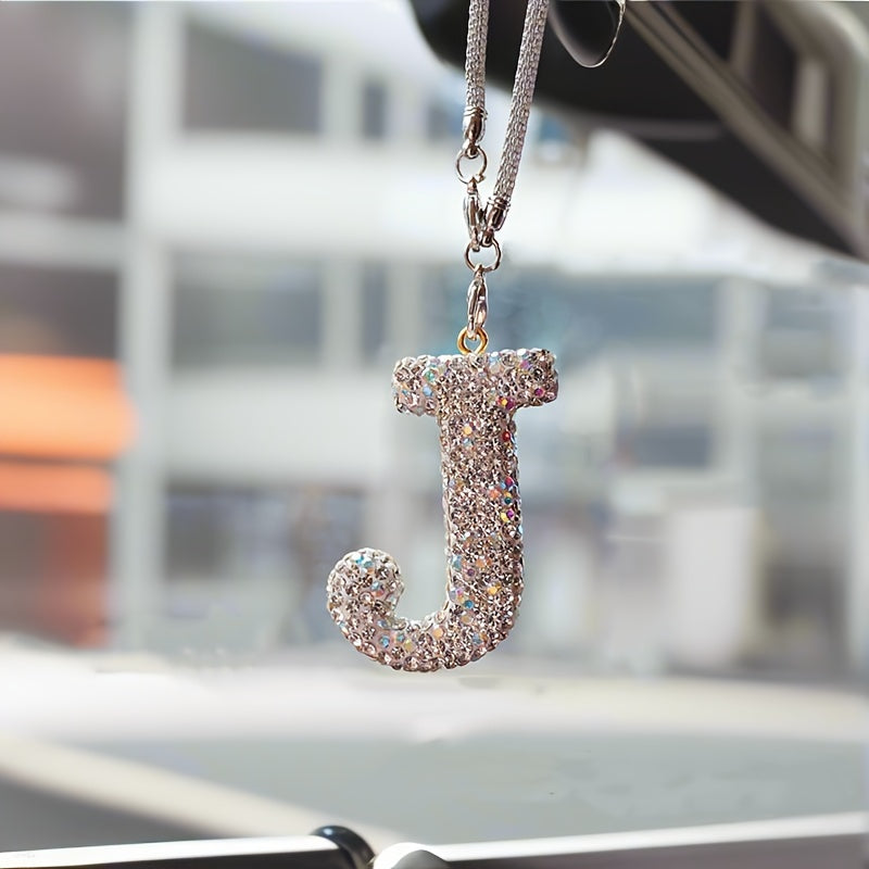 Crystal Bling Alphabet Letter Pendant for Vehicle Mirror - Durable Metal Material