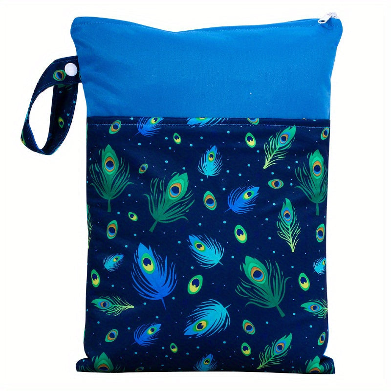 Waterproof multicolor reusable nappies bag with dimensions of 24.99*35.0cm. This wet dry mammy bag features a double pocket, cloth handle, and is a wetbag.