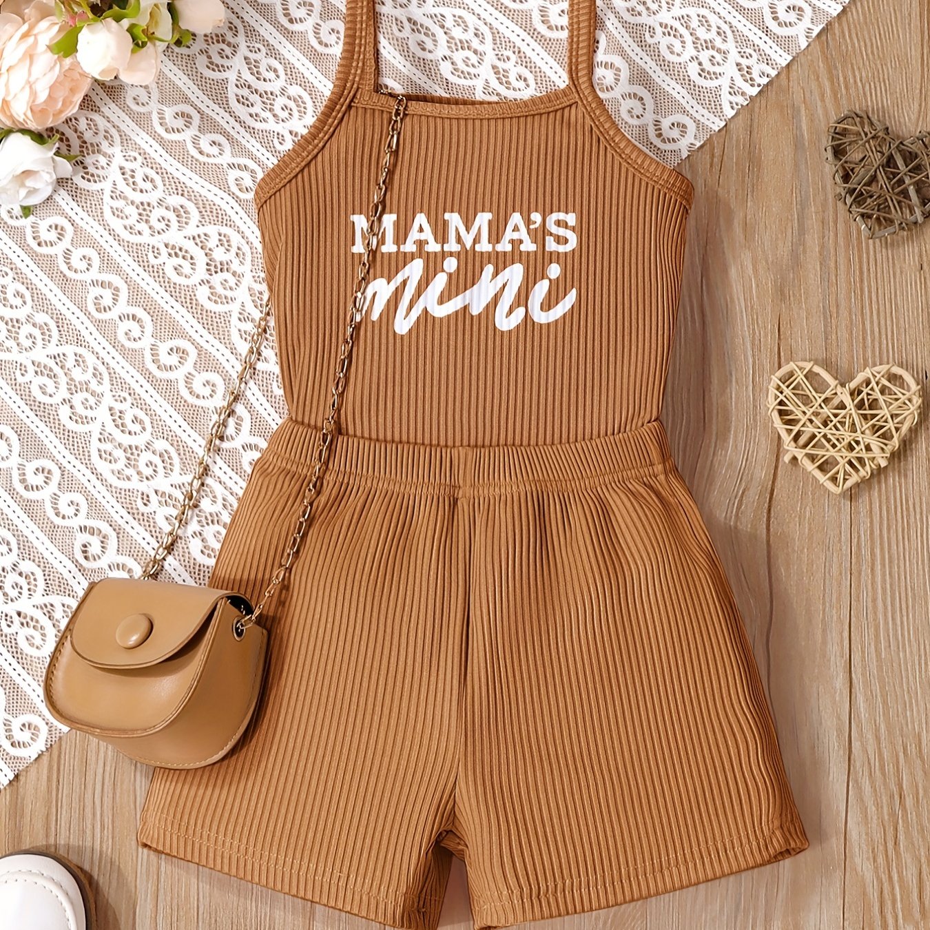 2-piece set for toddler girls featuring 'MAMA'S MINI' cami top and shorts for summer outdoor wear