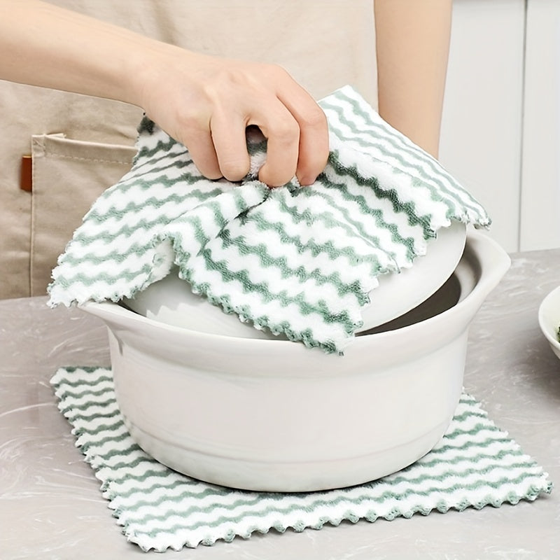 5/10pcs Thick Microfiber Double-sided Dish Cloths for Strong Stain Removal