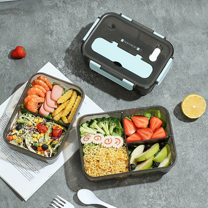 1-Piece Bento Boxes with Utensils - Ideal for On-the-Go Meals - Perfect for Travel, Camping, School, or Office - Safe for Microwave, Dishwasher, and Freezer Use - Durable Plastic Containers