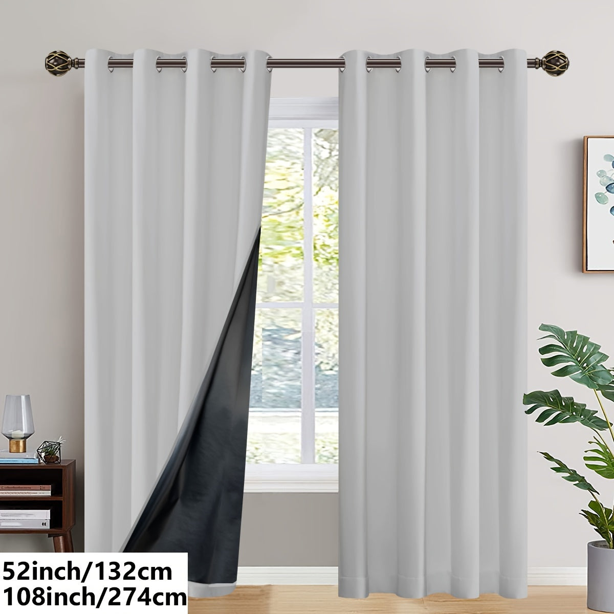 2PC Insulated Blackout Curtains with Coated Insulating Lining - Ideal for Living Room, Bedroom, Kitchen, Bathroom - Perfect for Home and Room Decoration