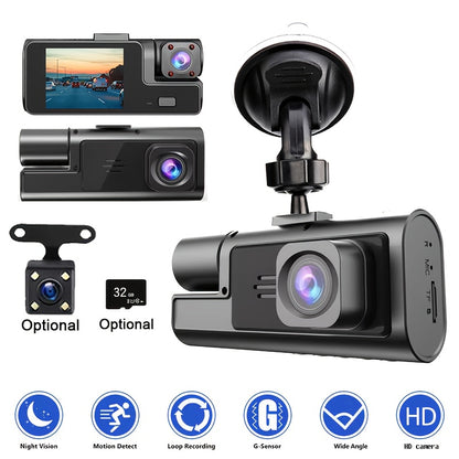 ANNJIATUU Triple Camera Car Dash Camera with Front 1080P, 480P Rear Camera, IR Night Vision, Loop Recording, Wide-Angle DVR Camera, IPS Screen