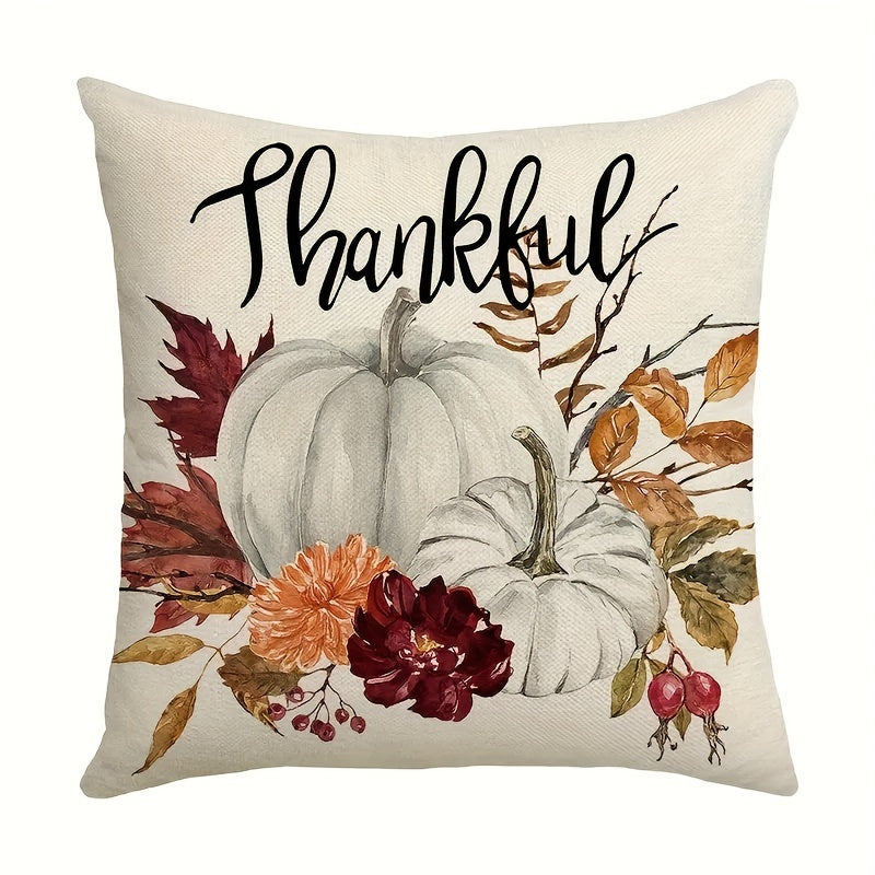 4-Pack of Autumn Thanksgiving Foliage Design Throw Pillow Covers - Machine Washable, Zippered Polyester Cases - Woven Decorative Cushion Covers for Living Room Sofa (44.96x44.96 cm, No Insert)