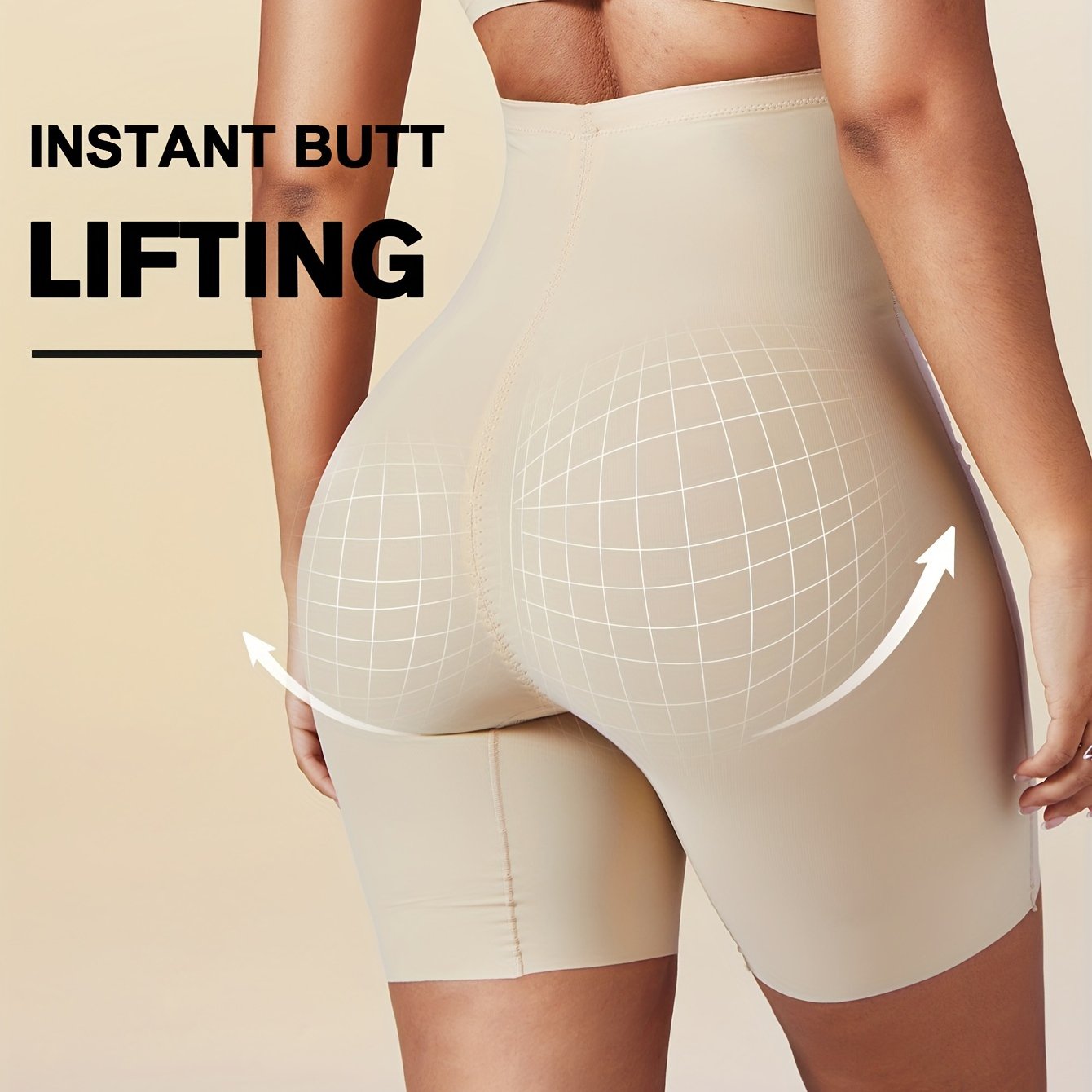 Seamless high-waist shapewear shorts for women with tummy control, ideal for slimming and enhancing body shape under dresses.