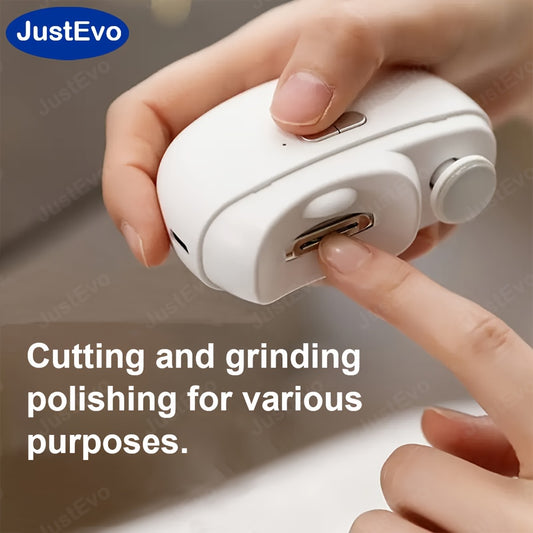 JUSTEVO Electric Nail Clipper is a USB rechargeable tool with a 400mAh lithium polymer battery. It is perfect for manicure, nail filing, polishing, and shaping. An ideal gift for friends