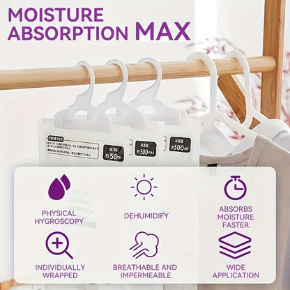 Ten large dehumidifier bags for effective moisture absorption in closets and homes, breathable and mildew-resistant, no electricity needed, eliminates excess moisture, compatible with air purifiers.