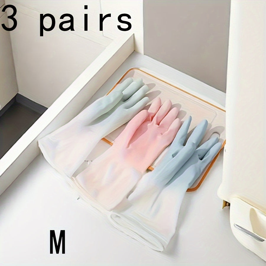 PVC Rubber Gloves - Set of 3 Pairs, Perfect for Waterproof Laundry Cleaning and Durable Household Dishwashing. Kitchen Home Use, Lead-Free, BPA-Free, Tear-Resistant, Flexible Hand Direction. Ideal for Living Room, Outdoor, Bathroom, Toilet, and Kitchen