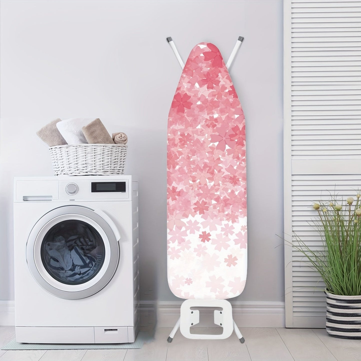 Elastic Edge Cherry Blossom Ironing Board Dust Cover with Hook-and-Loop Fasteners - Fits Standard Boards, Made of Polyester in Black/White and Pink/White Designs for Home Decor