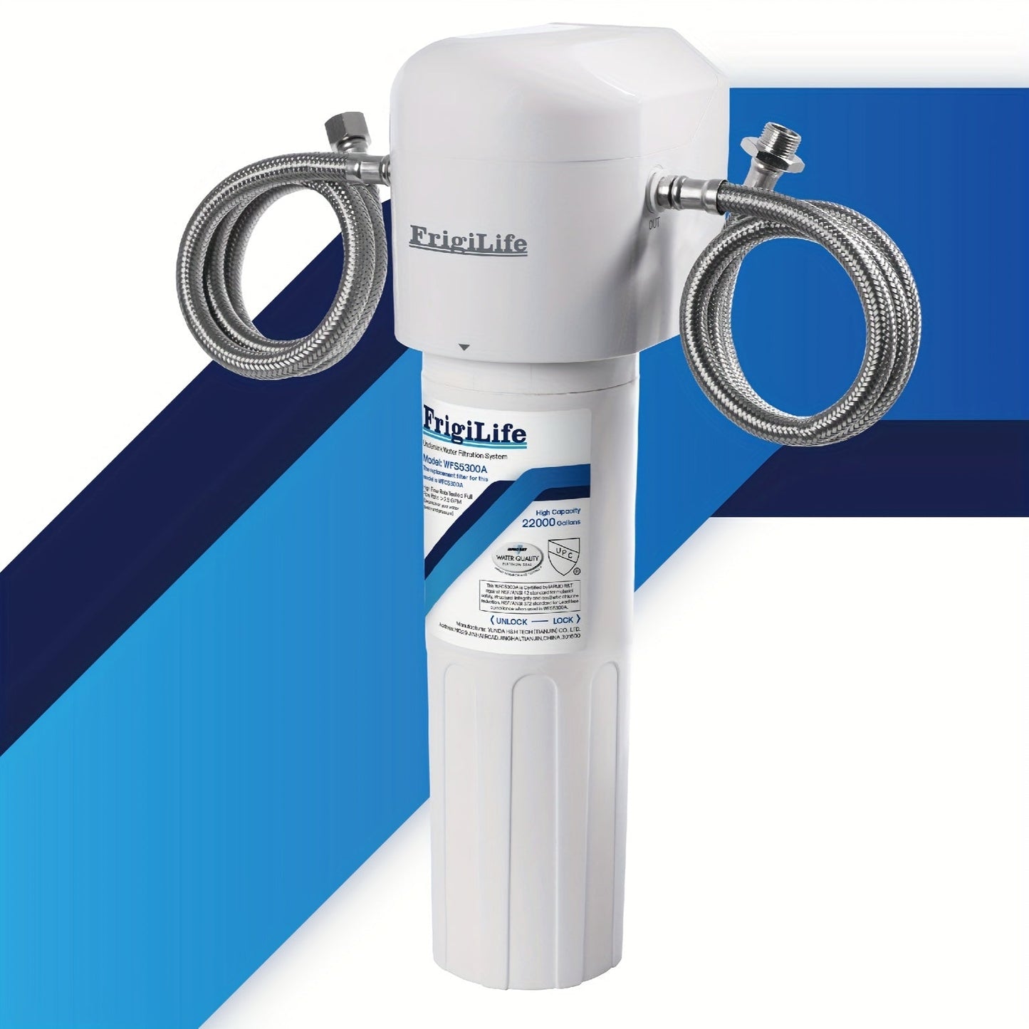 The 1pack FrigiLife Under Sink Water Filter System is a high-capacity solution for clean drinking water. With the ability to filter up to 22,000 gallons, this system connects directly under your counter to remove chlorine, large particles, bad taste, and