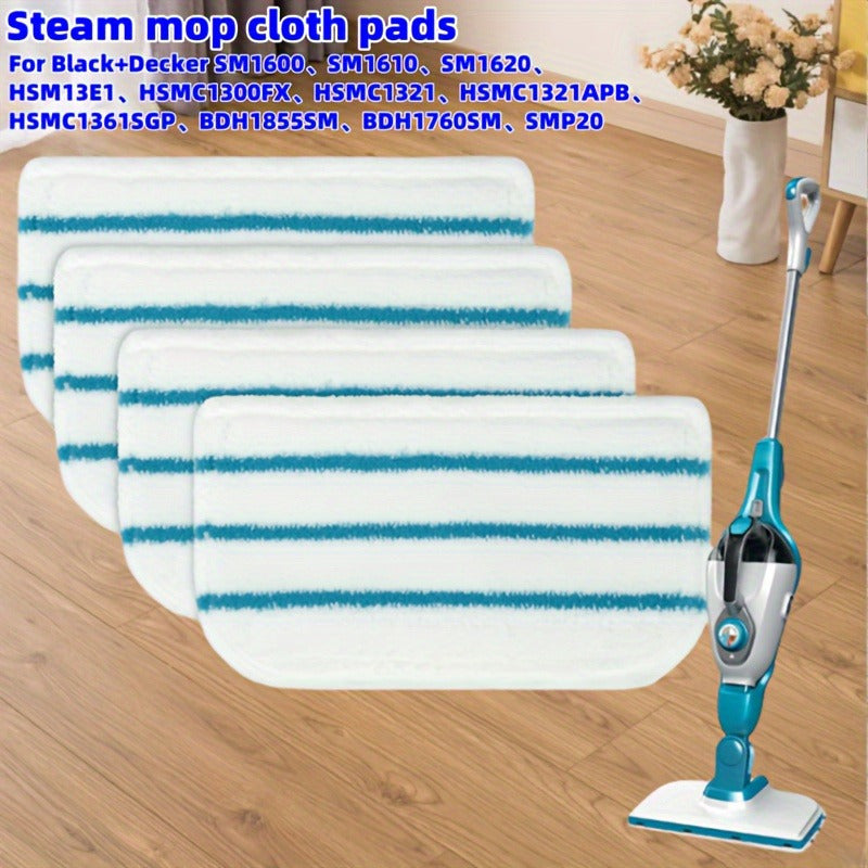 Black+Decker Steam Mop Cloth Pads are available in a convenient 4-pack. These durable microfiber floor cleaning accessories are compatible with SM1600, SM1610, and SM1620 models. Easily attach these replacement pads for hassle-free cleaning.