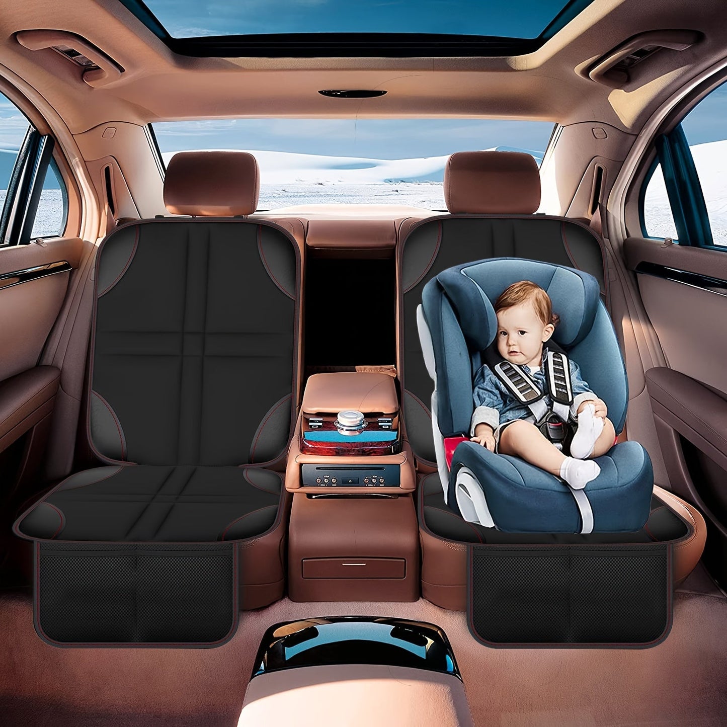 Durable Car Seat Cover for Ultimate Protection, Made of Breathable Flax PU Leather and Fabric, Non-Slip Design with Convenient Mesh Pockets, Waterproof Seat Protectors for All Vehicles, Front Chair Cushion for Added Comfort and Style, Essential Car