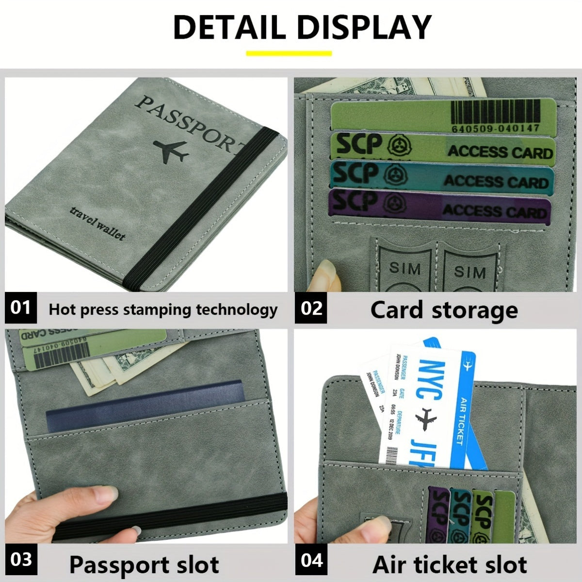 RFID Passport Holder, thin retro PU wallet for travel documents