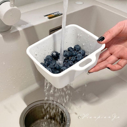 Mini Double Drainage Basket made from ABS plastic – perfect for washing fruits and vegetables or for using as a rice panner in the kitchen or living room. This high-quality basket is easy to clean and food contact safe, making it a reliable choice for