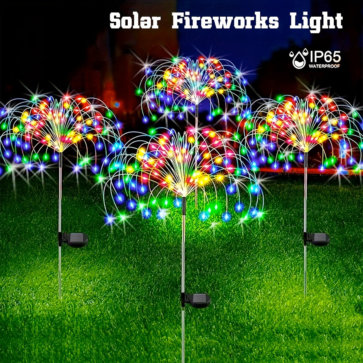 Solar firework lights with 8 modes for outdoor garden decor, available in 360/200/60LED options.