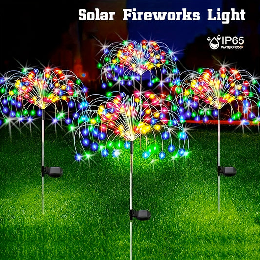 Solar firework lights with 8 modes for outdoor garden decor, available in 360/200/60LED options.