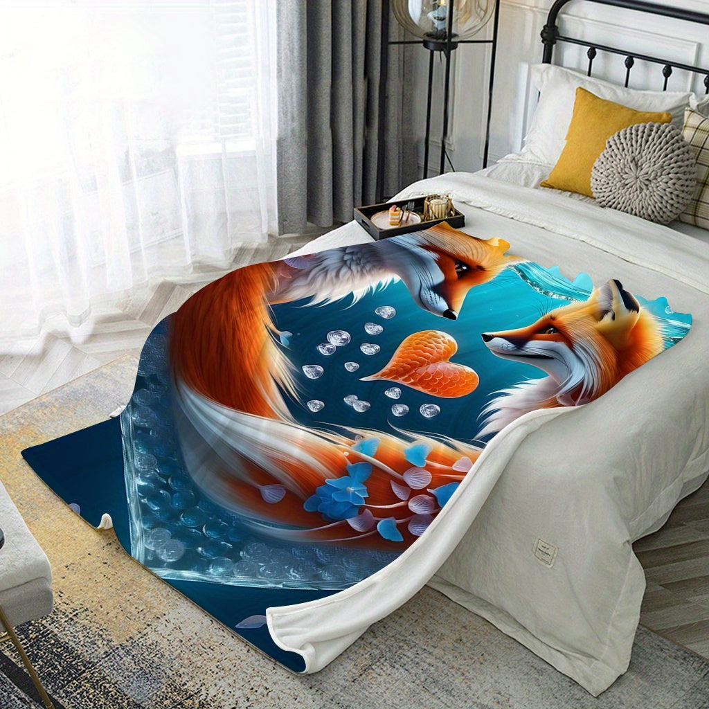 Our versatile Love Fox Print Soft Throw Blanket is the perfect all-season gift. Featuring a contemporary style and made from cozy polyester flannel, this blanket is adorned with a digital print of foxes. It is machine washable and has a fabric weight of