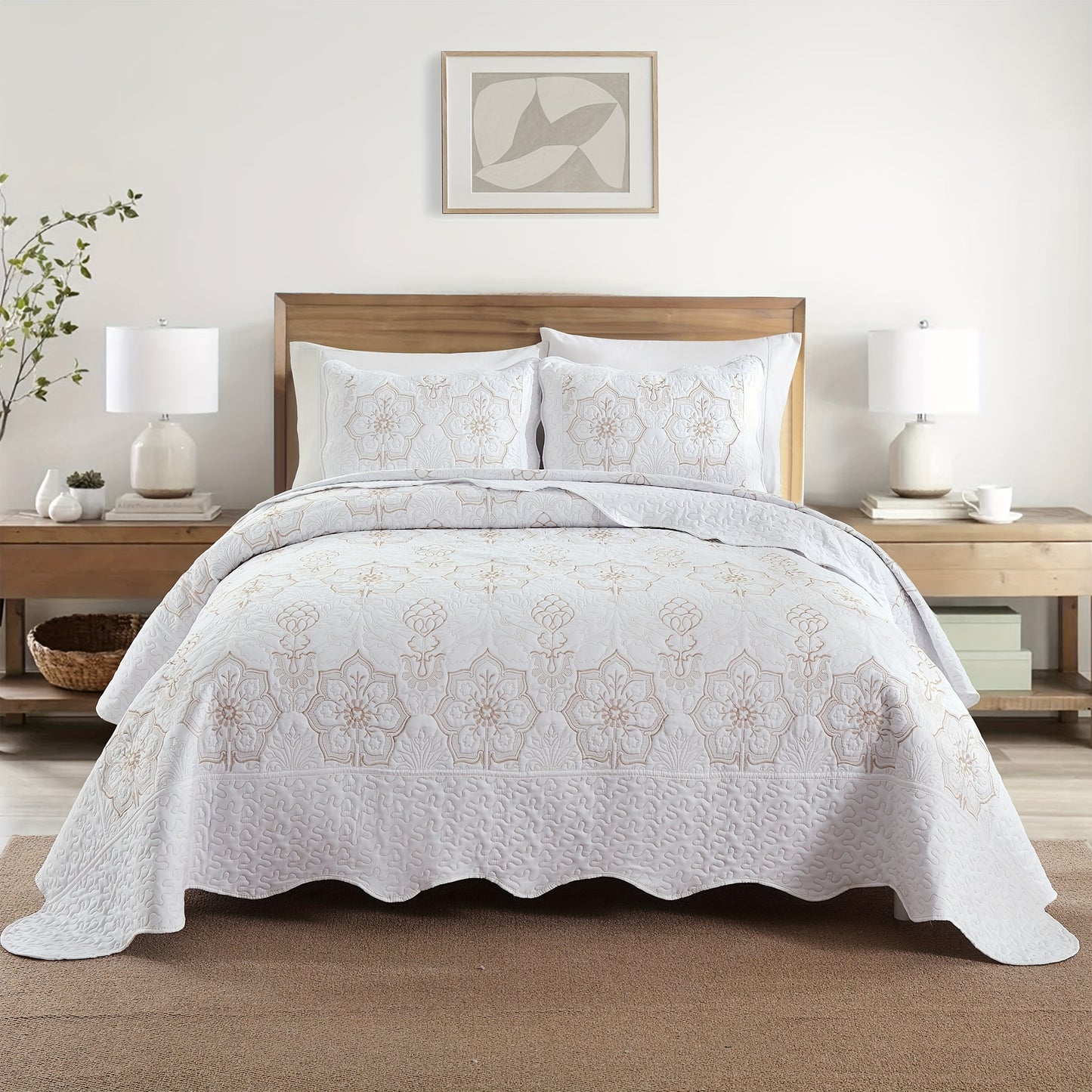 Advanced quilt cover bedding set with white gold thread, flower pattern, and summer cool quilt. Includes 1 bedspread and 2 pillowcases without filler. Soft, breathable, and comfortable for