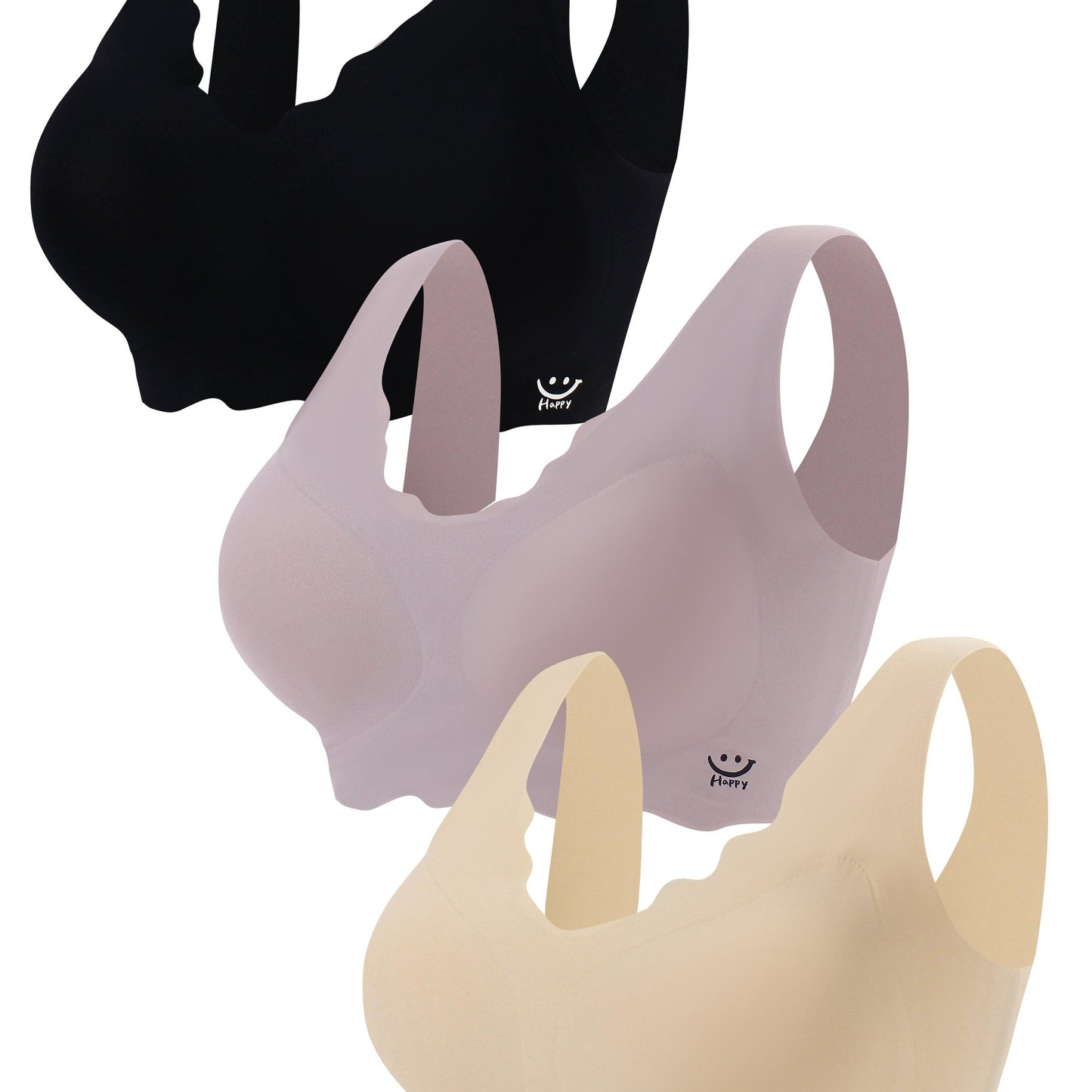 3 seamless wireless bras, comfortable and breathable, for full coverage lingerie and underwear for women.