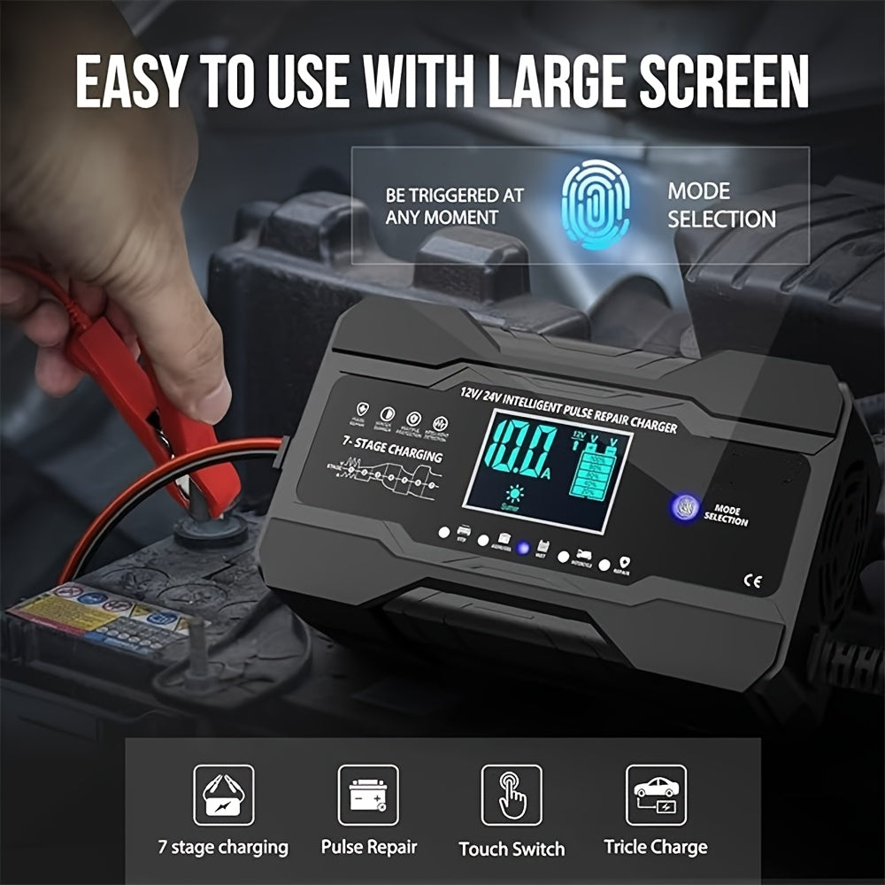 RJTIANYE 180W Intelligent Pulse Repair Charger for 12V/24V car batteries with multi-protection and electric stop function.