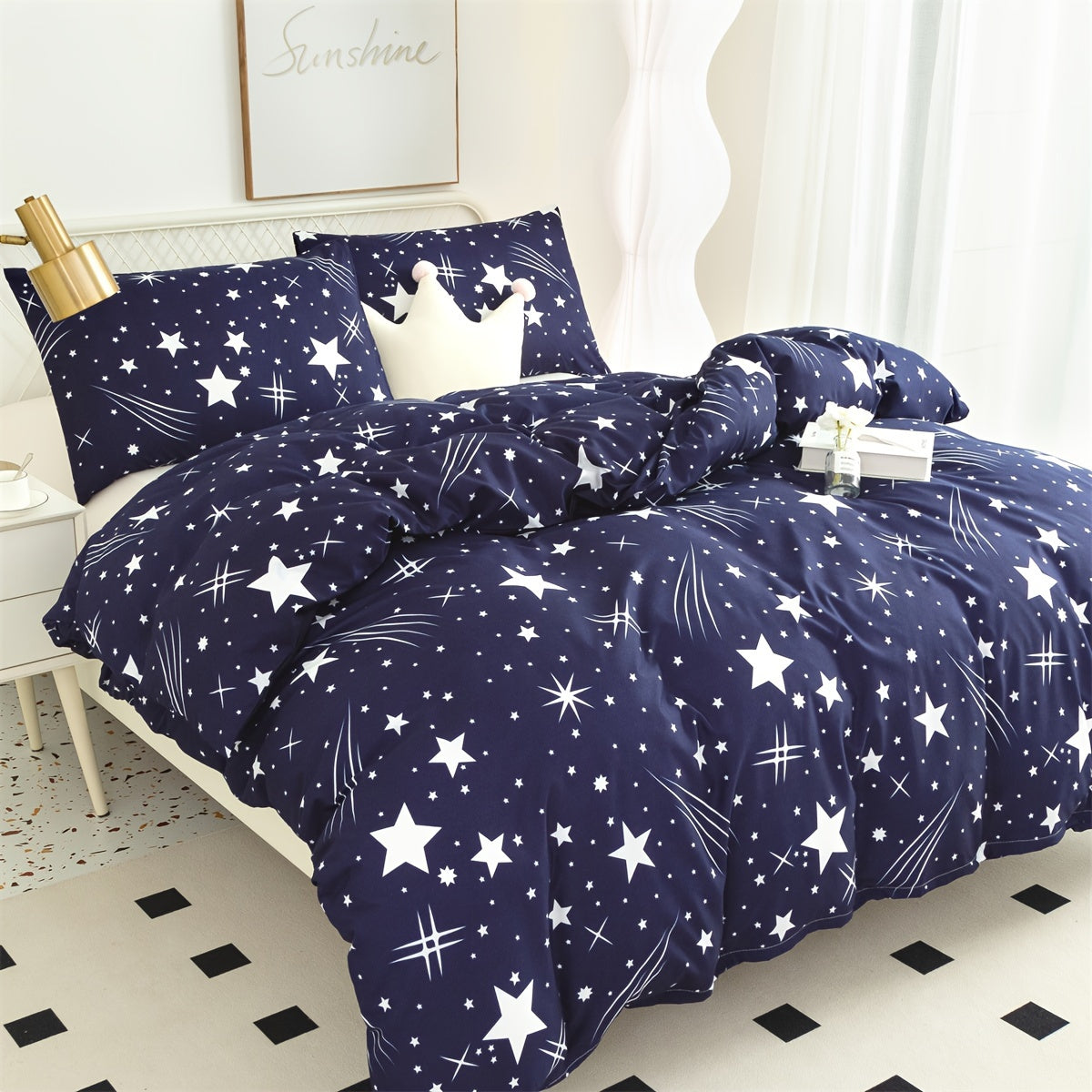 3-piece Fashion Duvet Cover Set with Starry Sky Pattern, Soft and Breathable Bedding Set for Bedroom, Guest Room, School Dorm Decor. Includes 1 Duvet Cover and 2 Pillowcases (Core not included).