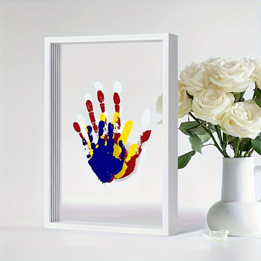 Create your own Family Handprint Photo Frame with Transparent Resin - A personalized art piece featuring multiple handprints, perfect for decorating your home or office. A thoughtful and unique gift idea for Valentine's Day, New Year, Easter, or Mother's