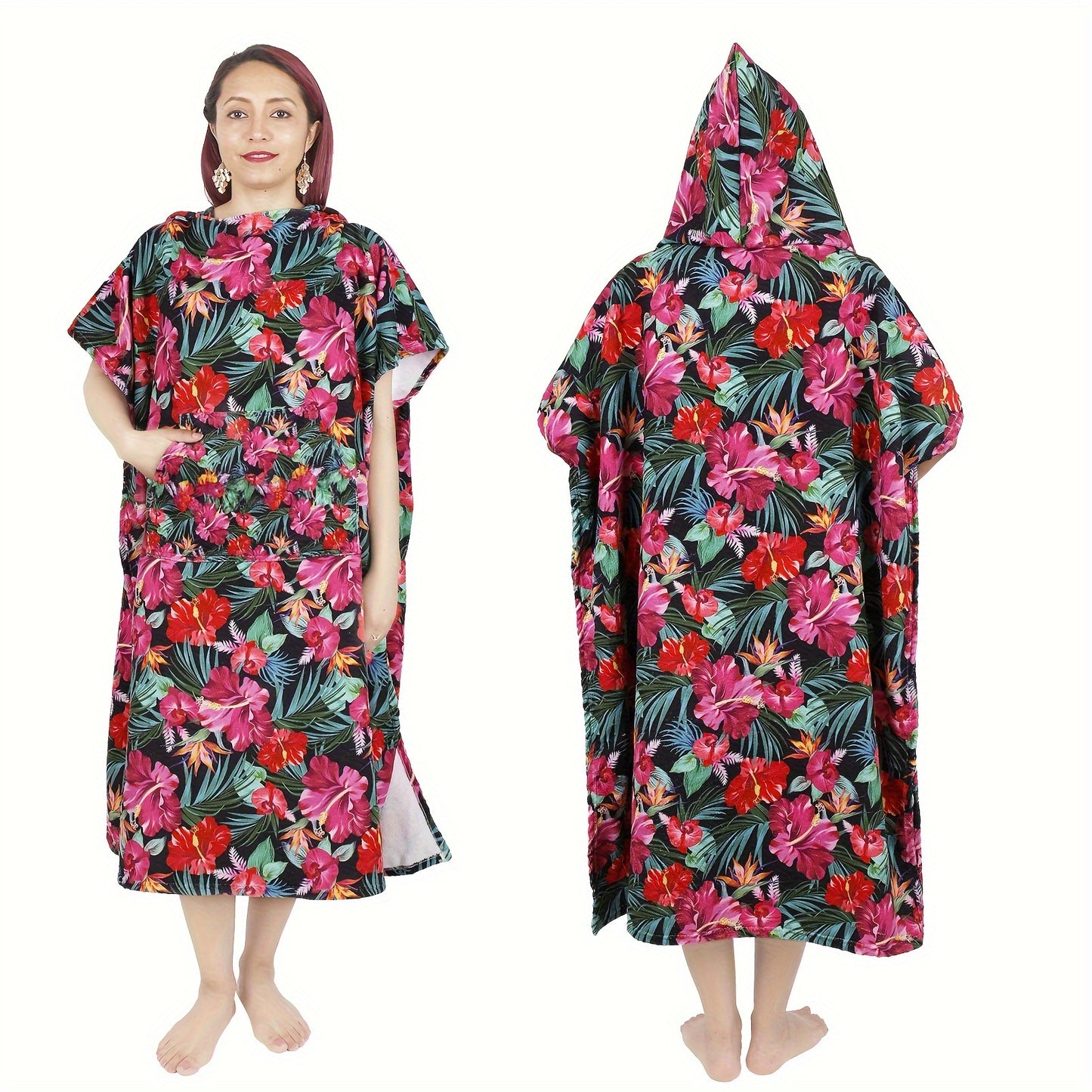 1pc Hooded Bathrobe with multiple styles, soft absorbent pajamas loungewear that can be worn as a bath towel, beach blanket with pocket, long robe for home, beach, or outdoor activities, and can also be used as a sauna kilt or spa wrap for women.