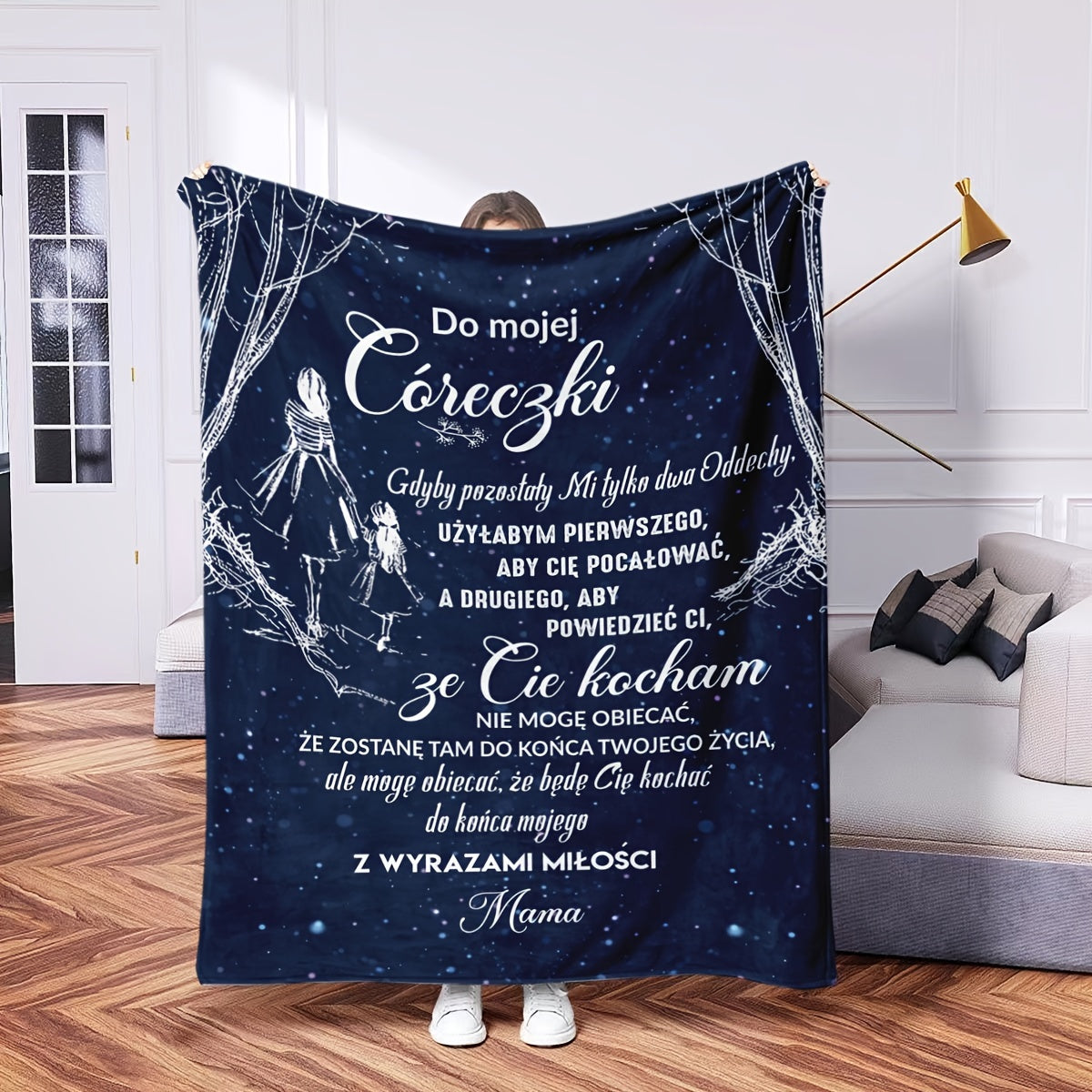 Blue Envelope Polish Letter Throw Blanket - Soft and Cozy, Ideal Daughter Gift from Mom, Made of Long-Lasting Polyester, Provides Year-Round Comfort