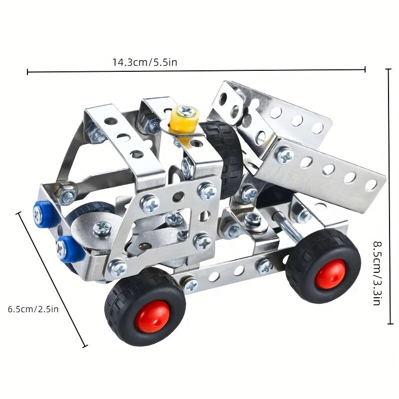 137-piece 3-in-1 Engineering Car Model Kit - Metal building blocks for hands-on learning, ideal gift for kids.