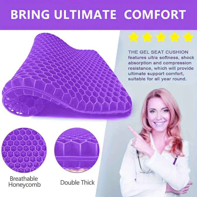 1pc Purple Gel Seat Cushion with Non-Slip Cover for Office & Wheelchairs, Double Thick Design, Easy to Clean, Portable & Lightweight