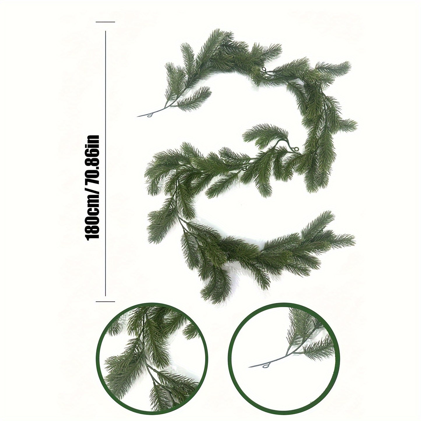 Christmas pine garland, 179.83 cm long, ideal for fireplace mantels and table centerpieces. Artificial green faux plants, versatile indoor decor for festive celebrations, no batteries needed.