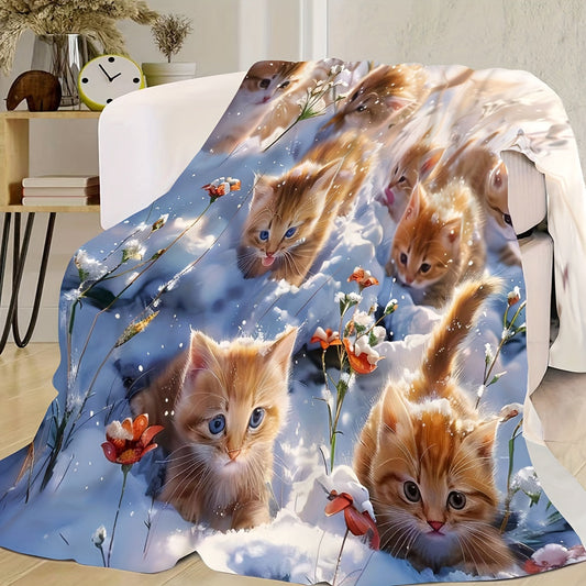 Soft, lightweight, and warm, this cozy flannel throw blanket is adorned with adorable kitten-themed designs. Ideal for staying comfortable on your bed or sofa in any season.