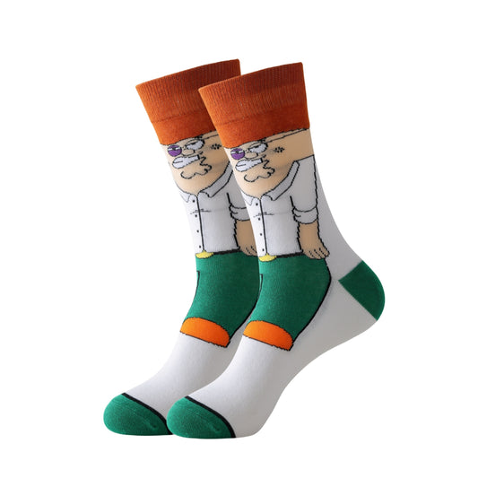 5 men's cartoon novelty crew socks - comfortable, breathable, soft & elastic for spring & summer.