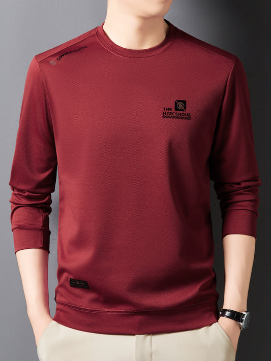 Men's Vintage-Inspired Long Sleeve Crew Neck Sweatshirt with Chest Emblem - Perfect for Autumn