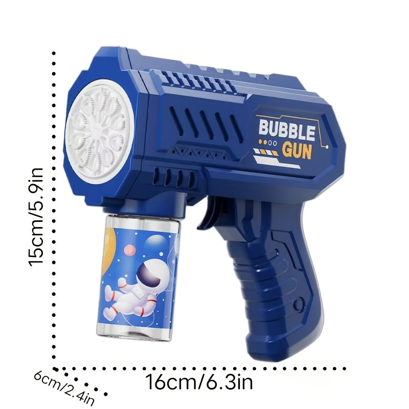 1pc Electric Bubble Gun for kids with LED lights, refillable solution, perfect for parties.